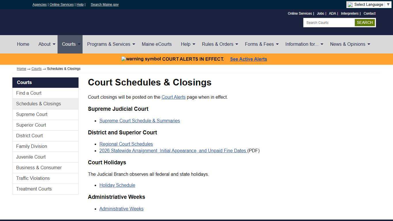 Court Schedules: State of Maine Judicial Branch